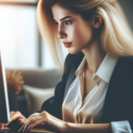 Young adult woman working at a computer